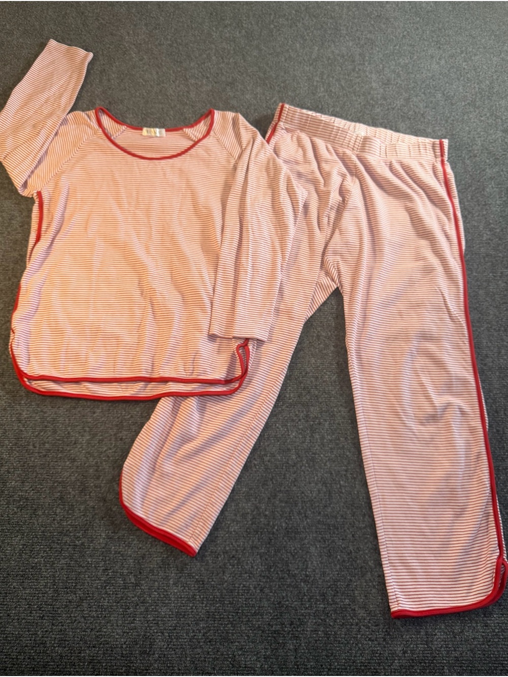 LAKE Pima Intimate Sleepwear Pajama Loungewear Set Red Stripe Pattern Size XS